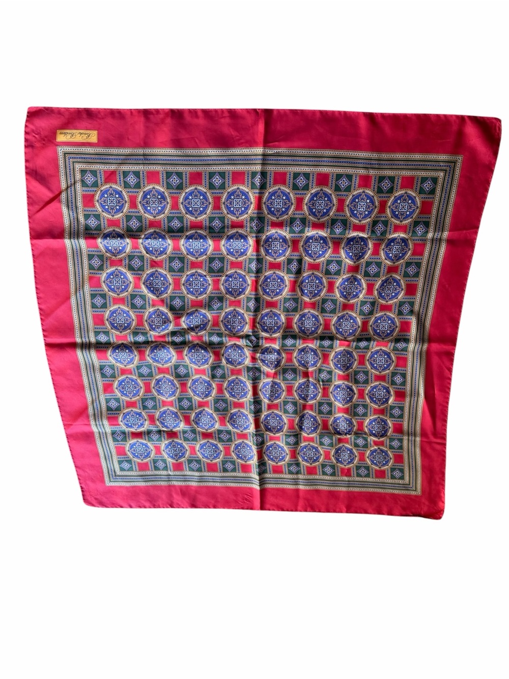 Brooks Brothers 100% Silk Square Scarf Red Blue Medallion Print